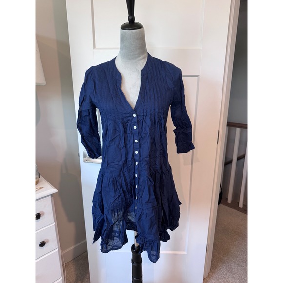 J.Crew Tops - J.Crew Re-Imagined Navy Blue Pintuck Tiered Ruffle Cotton Tunic Top XS